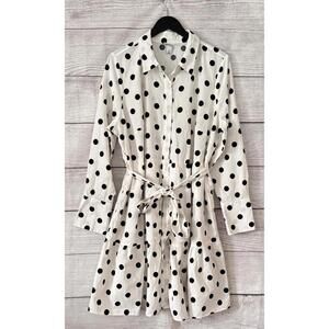 Ava & Viv White Black Polka Dot Long Sleeve Midi Dress Women Size XXL